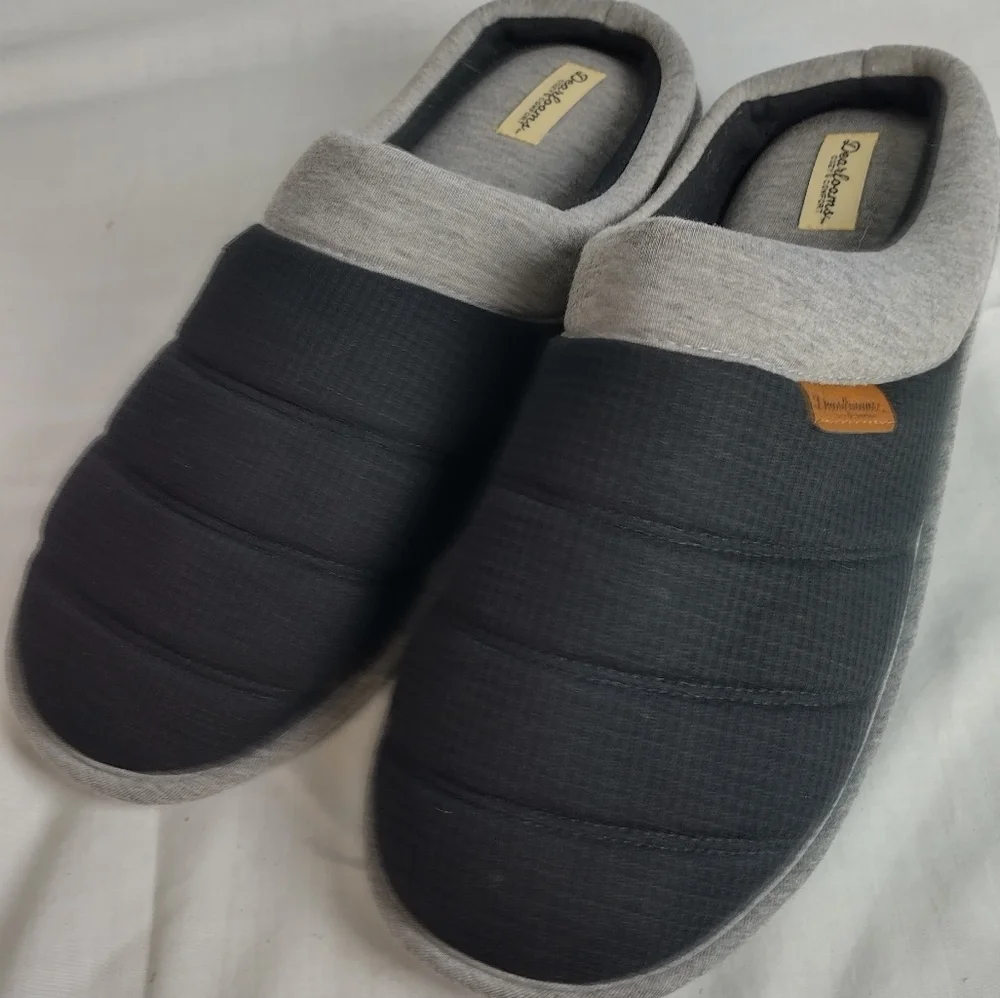 Dearfoams Men's Black Bound Scuff Slippers Size XL 13-14 Night Wear Cushion Sole